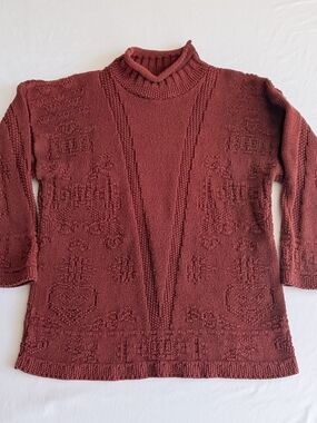 A Knitch Above Vintage Maroon Sweater Red Cable Cotton 90s Cute Size Large